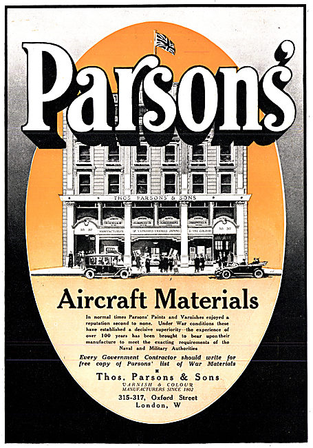 Thos Parsons Varnish & Paints For Aeroplanes                     