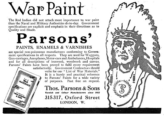 Thos Parsons Paints, Enamels & Varnishes For Aircraft            