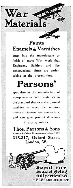 Thos Parsons Paints, Enamels & Varnishes For Aircraft            
