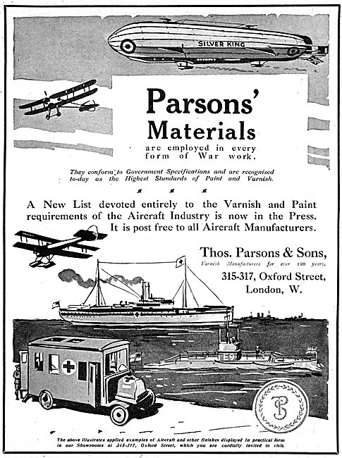 Thos Parsons Paints, Enamels & Varnishes For Aircraft            