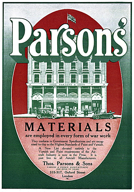 Thos Parsons Paints, Enamels & Varnishes For Aircraft            