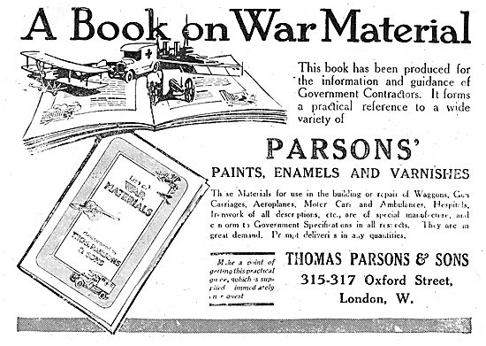 Thos Parsons Book On War Materials. Aero Paints & Enamels        