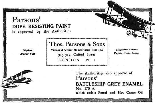 Parsons' Aircraft Finishes - Parsons' Dope Resisting Paint       