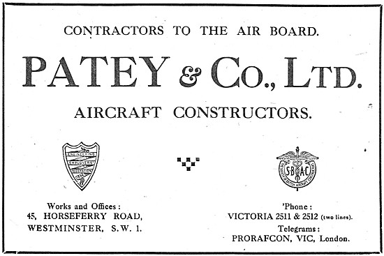 Patey & Co - Aircraft Constructors. Horseferry Rd, Westminster.  