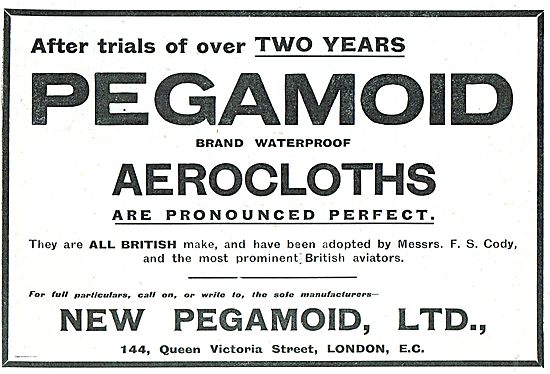 Pegamoid Aerocloths Adopted By S.F.Cody & Other British Aviators 