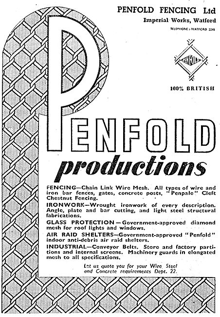 Penfold Fencing, Ironwork & ARP Shelters. 1942 Advert            