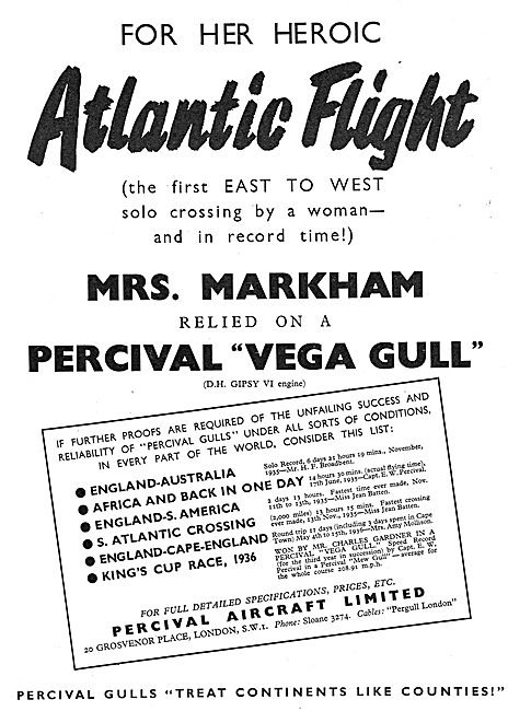 Percival Vega Gull: Markham Atlantic Flight                      