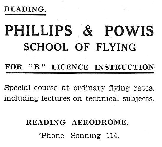 Phillips & Powis School Of Flying. Reading Aerodrome. 1931       