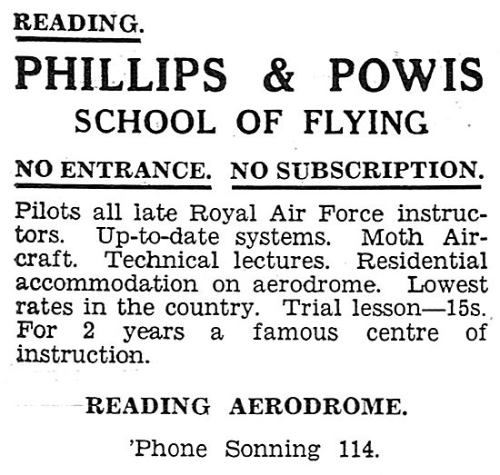 Phillips & Powis School Of Flying. Reading Aerodrome. 1931       