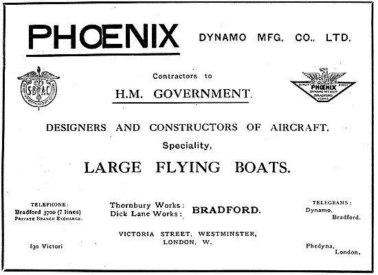 Phoenix Aircraft. Bradford. Contsructors Of  Large Flying Boats  