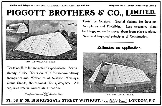 Piggott Brothers - Tents For Aeroplanes & Dirigibles             