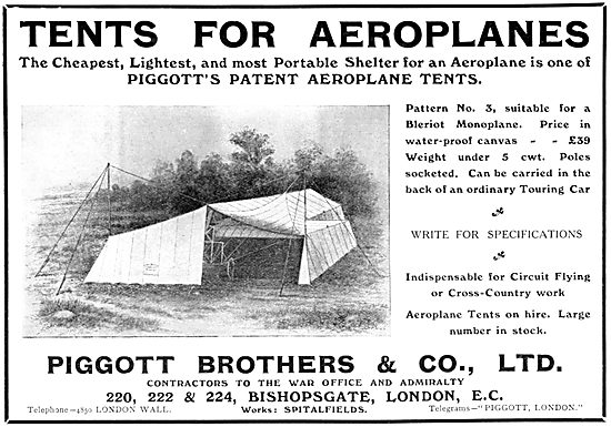 Piggott Brothers Tents For Aeroplanes                            