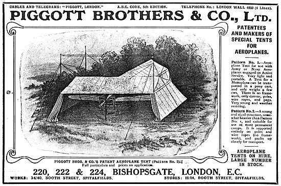 Piggott Brothers Patent Aeroplane Tents                          