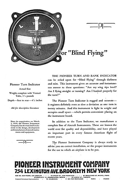 Pioneer Instrument Company Pioneer Turn & Bank Indicator         