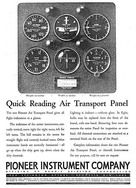 Pioneer Quick Reading Air Transport Instrument Panel             