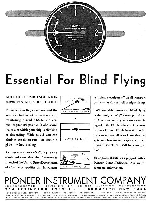 Pioneer Instrument Company Climb Indicator                       