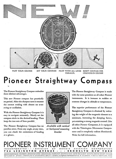 Pioneer Instrument Company Straightway Aircraft Compass          