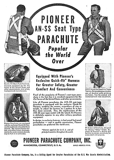 Pioneer Parachutes - Pioneer AN-SS Seat Type Parcahute 1948      