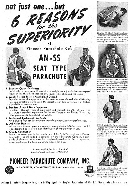 Pioneer Parachutes - Pioneer AN-SS Seat Type Parcahute 1948      