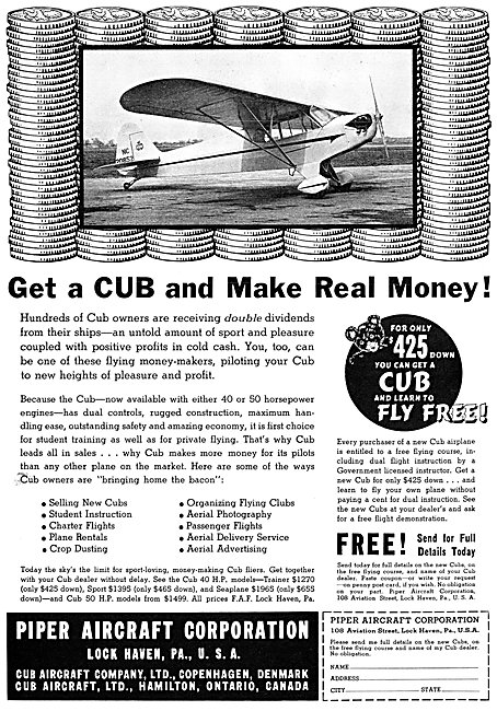 Piper Cub 1938 Advert                                            