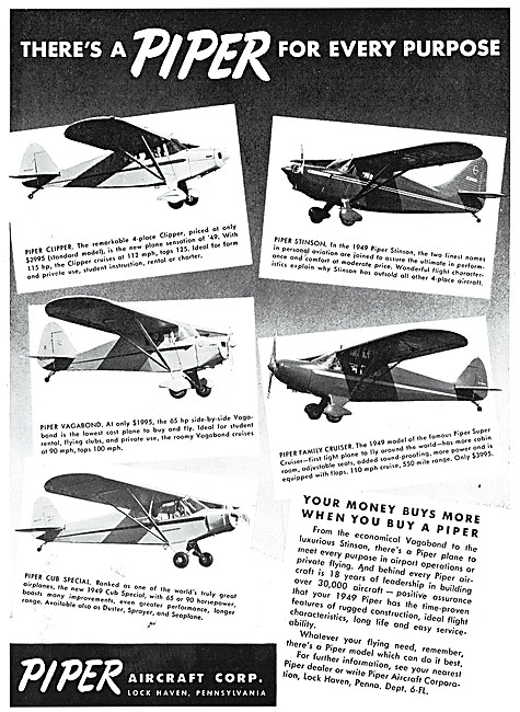 Piper Aircraft Models For 1949                                   