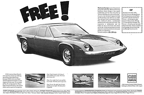 1970 Free Lotus Europa Sales Offer -  Piper Aircraft             