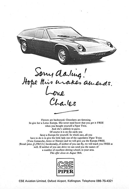 1970 Free Lotus Europa Sales Offer -  Piper Aircraft             