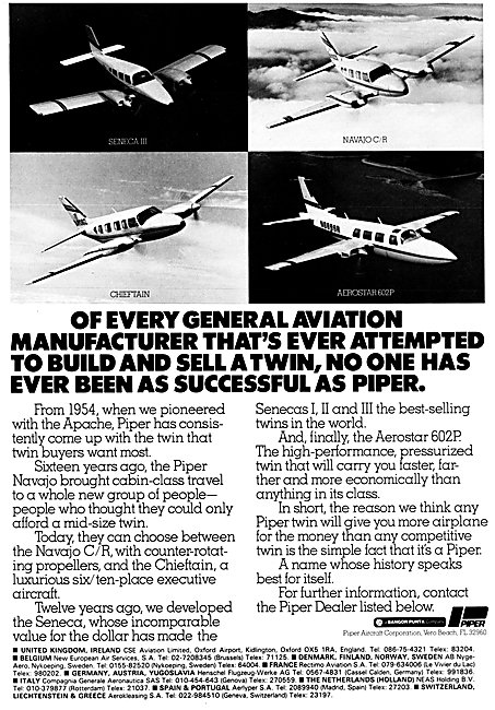 Piper Aircraft Models 1983                                       