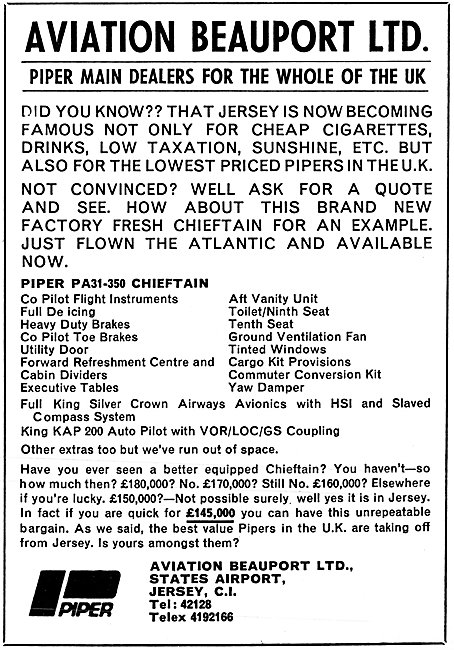 Aviation Beauport Jersey Piper Main Dealers 1980                 