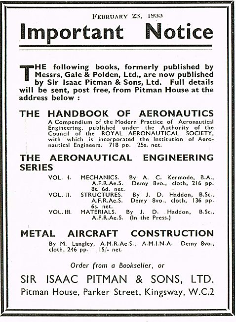 Handbook Of Aeronautics RAeS                                     