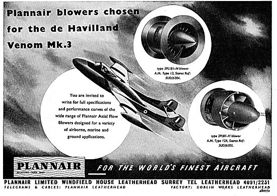 Plannair Blowers Chosen For The DH Venom Mk3                     