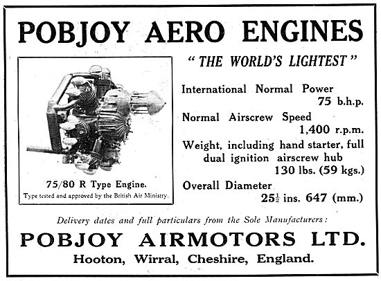 Pobjoy  75/85 HP  R Type Aero Engine                             