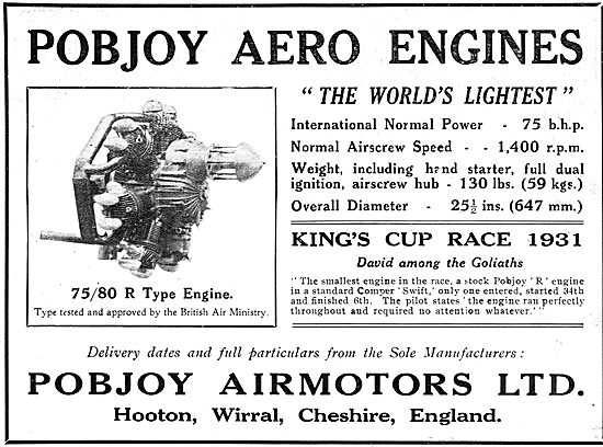 Pobjoy  75/85 HP Aero Engine - Kings Cup                         