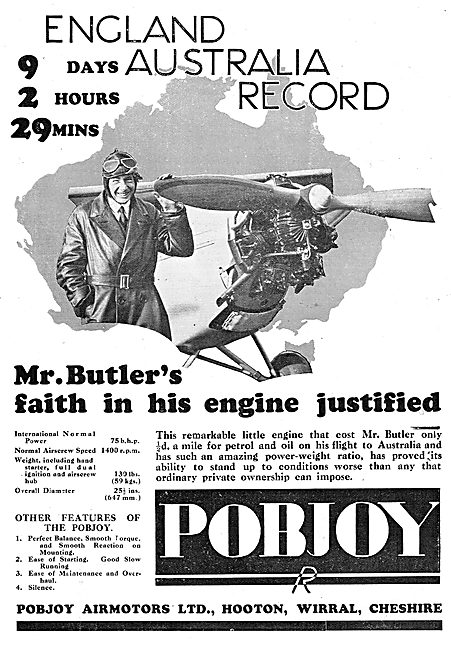 Pobjoy  75/85 HP Aero Engine - Butler Australia Flight           