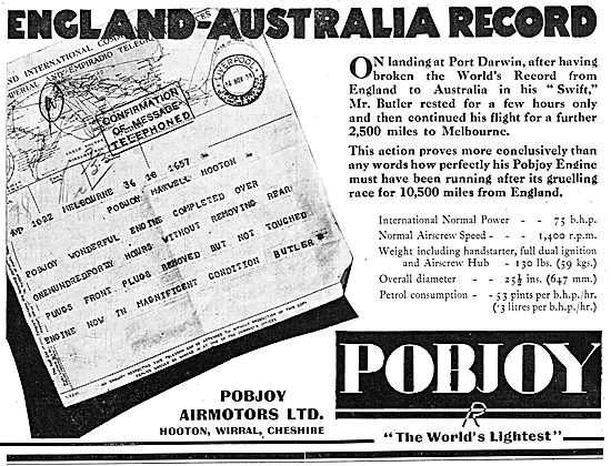 Pobjoy  75/85 HP Aero Engine - Australia Flight                  