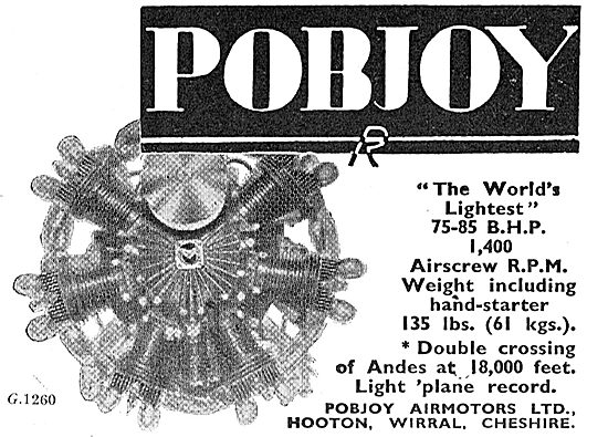 Pobjoy Worlds Lightest 75-85 BHP Aero Engine                     