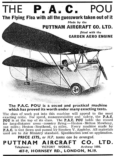 Flying Flea - Pou De Ciel: The P.A.C Pou: Puttnam Aircraft Co Ltd