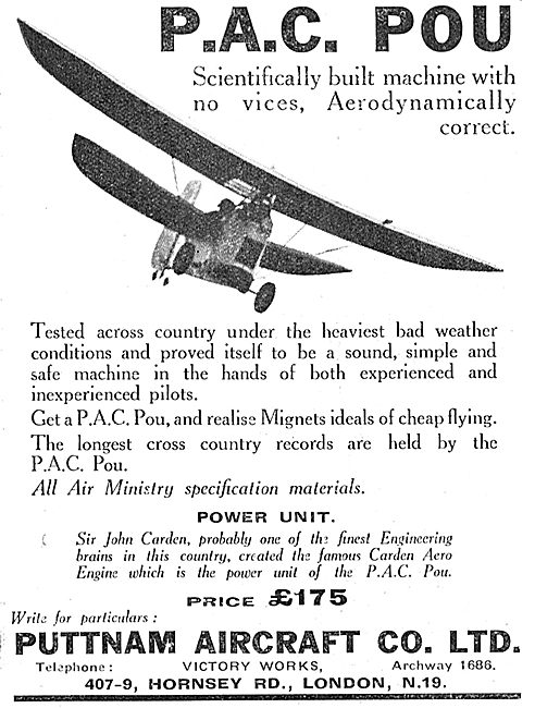 Flying Flea - Pou De Ciel: P.A.C Pou: Puttnam Aircraft Co Ltd    
