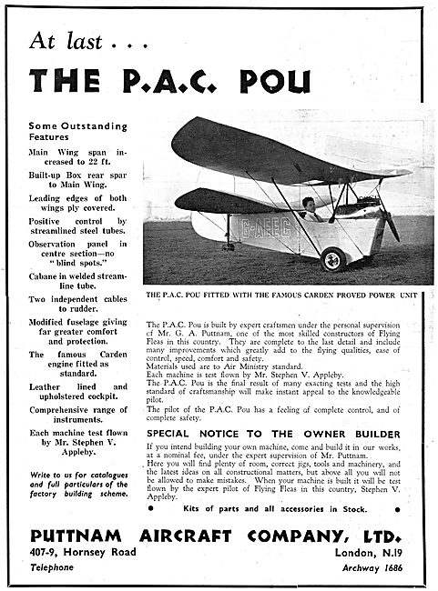 Flying Flea - Pou De Ciel: P.A.C Pou: Puttnam Aircraft Co Ltd    