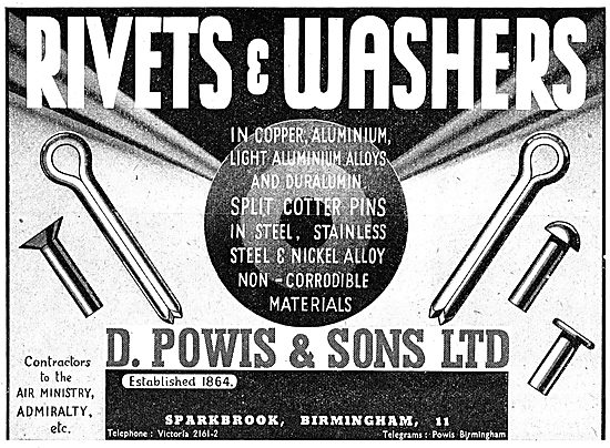 D.Powis AGS Parts. Rivets& Washers 1943 Advert                   