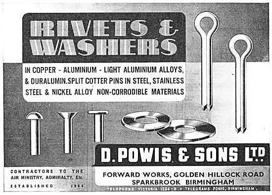 D.Powis & Sons. Sparkbrook, Birmingham,  AGS Parts. 1950 Advert  