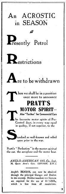 Pratts Perfection Motor Spirit - Benzol Taxibus 1919             