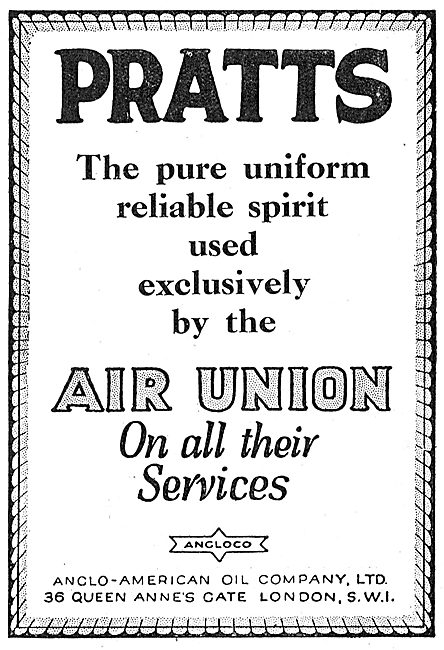 Pratts Aviation Spirit Used By The Air Union On All Services     