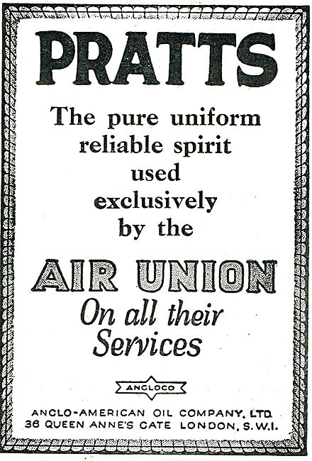 Pratts Aviation Spirit Used By Air Union On All Their Services   