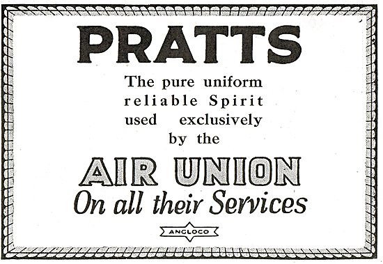 Pratts Aviation Spirit Used Exclusively By The Air Union         