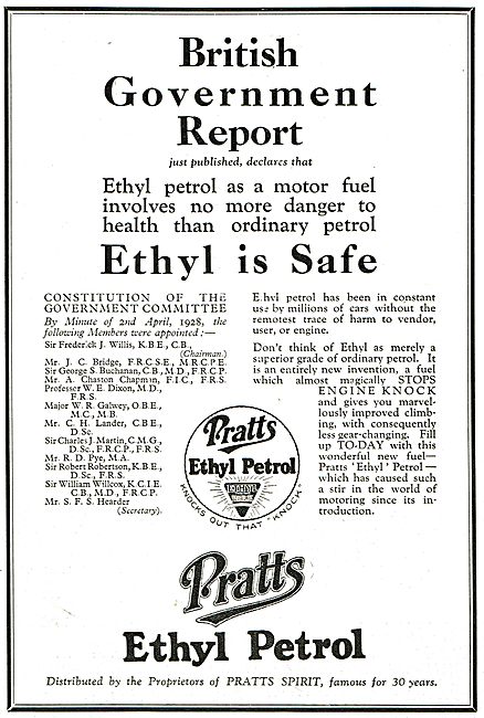 Pratts Aviation Spirit - Ethyl Safety: British Government Report 