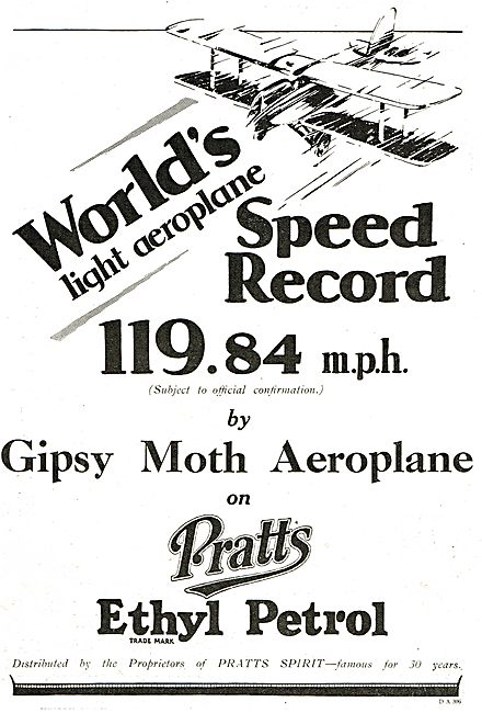 World's Light Aeroplane Speed Record On Pratts Aviation Spirit   