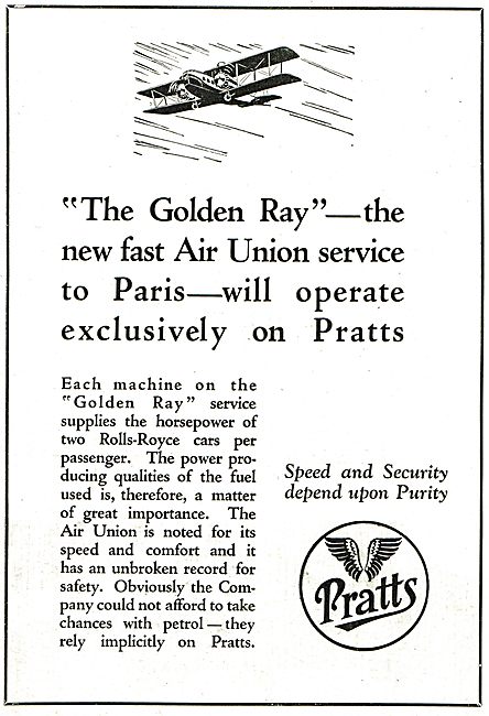 Pratts Aviation Spirit For The Fast Golden Ray Air Union Service 