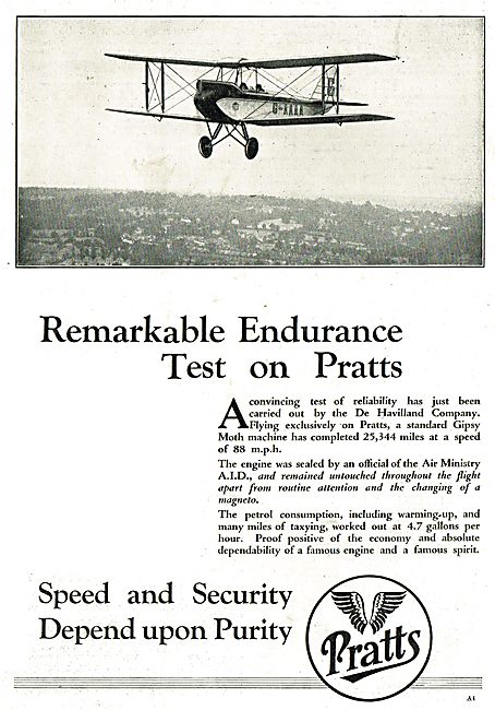 Remarkable Endurance Test On Pratts Aviation Spirit - Moth G-AAAA
