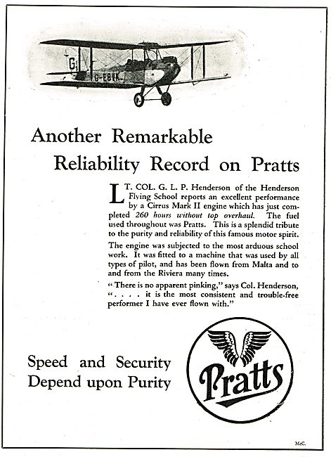 Speed & Security Depend On The Purity Of Pratts Aviation Spirit  